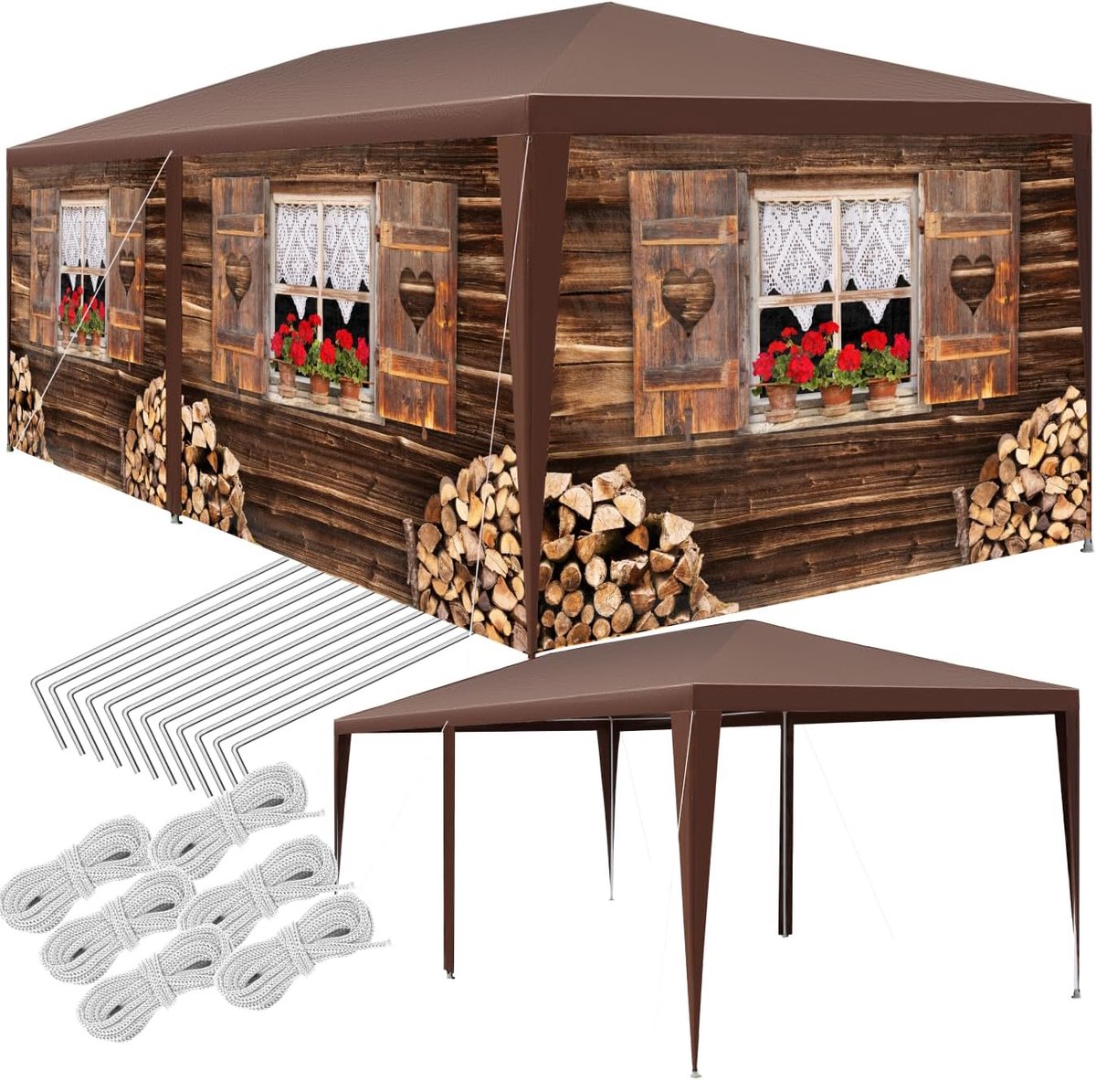 Partytent Paviljoen - Alpenstijl Tuinpaviljoen - Feestelijke Bijeenkomsten - Waterdicht Zeildoek - 6x3 Meter - Bruin