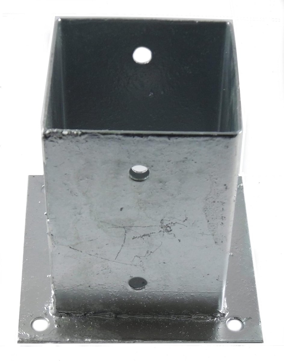 Schroefhuls Paaldrager - Bodemhuls Grondanker - Hekken Plaatsen - Thermisch Verzinkt Materiaal - 100 x 100 mm Vierkant - Zilverkleurig