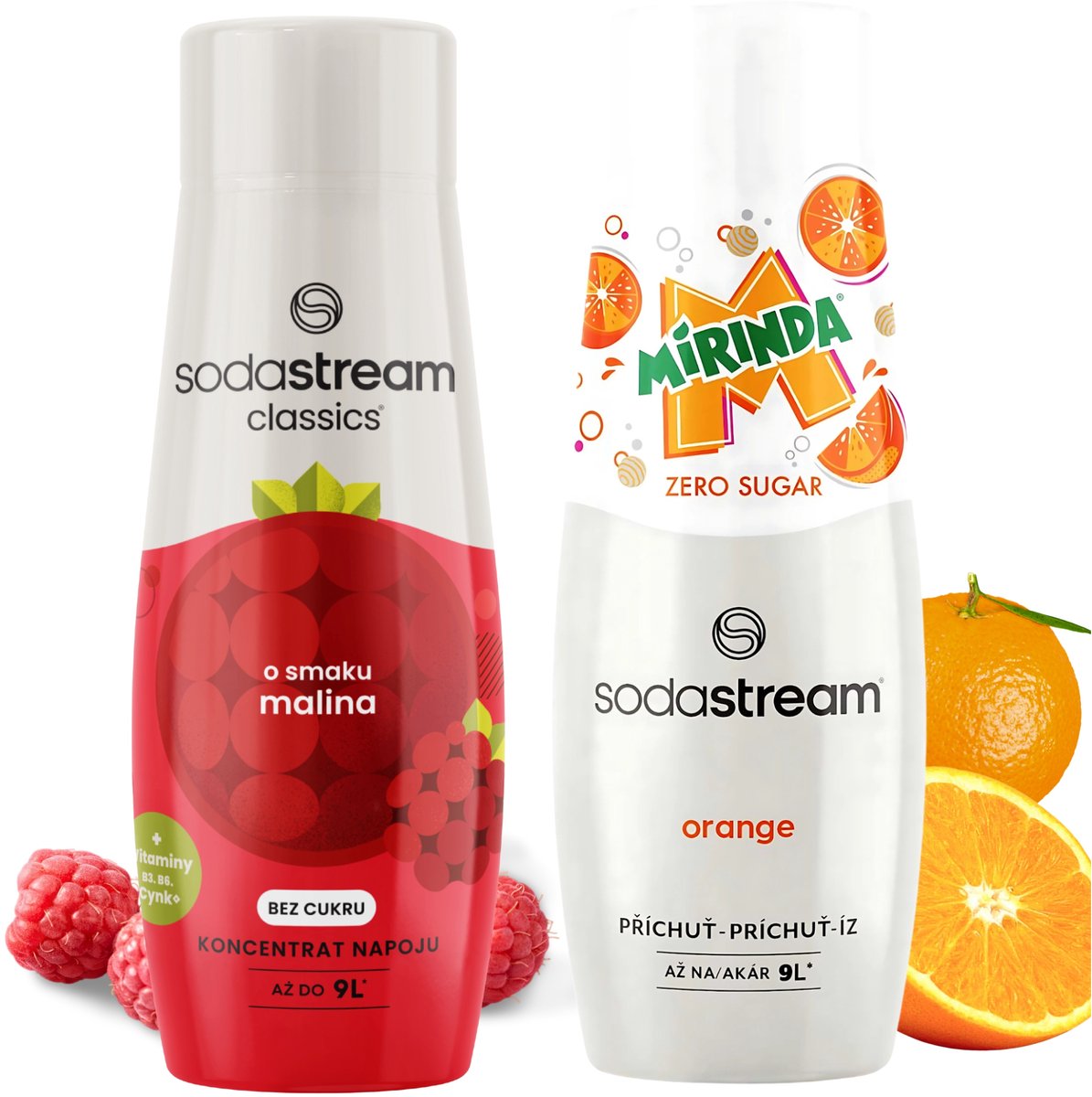 SodaStream Malina Zero + Mirinda Zero - Syrop - Suikervrij - 9 L Capaciteit
