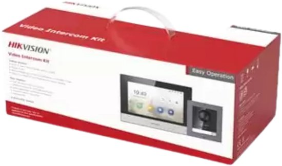 Ensemble complet d'interphone vidéo IP Hikvision DS-KIS602(B) avec DS-KD8003-IME1(B) en saillie, DS-KH6320-WTE1, commutateur PoE et carte SD
