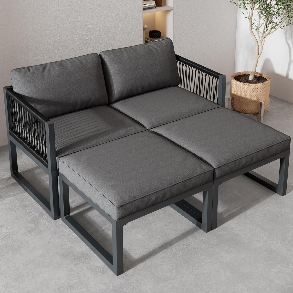 Luxe Modulaire Dubbele Outdoor Daybed Lounge Set 2-Persoons Tuinbed – Weerbestendig Aluminium & PE Rattan – 120x120x64 cm