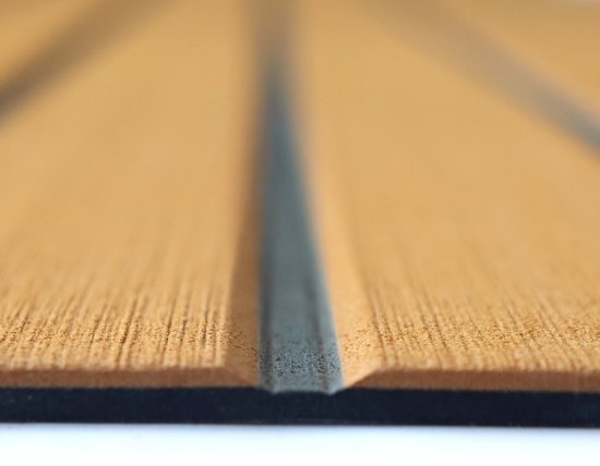 TeakFoamShop – Tapis de bateau en mousse de teck EVA Pro Series – Revêtements de sol autocollant Premium Bateaux – 240 x 60 cm – Marron clair avec lignes noires – Durable et Luxe , antidérapant