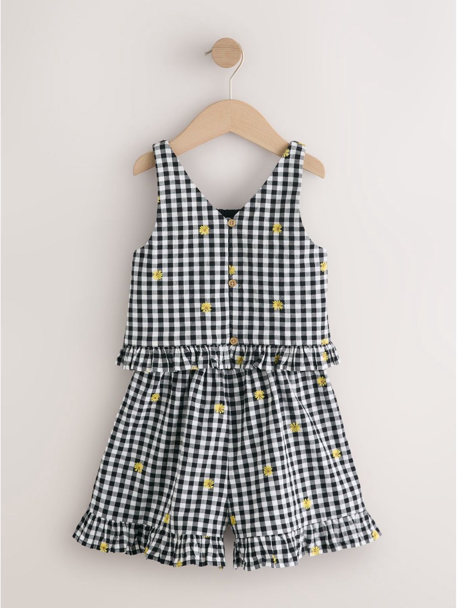 Next - Meisjes - wit Geruit - Button Through Playsuit - Zwart