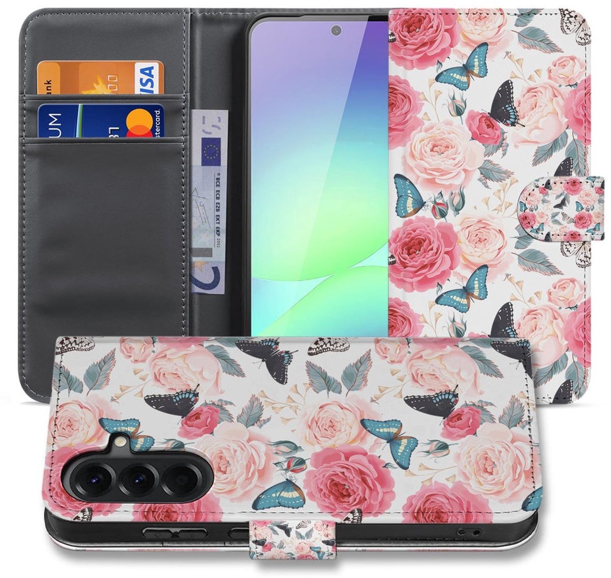 Samsung Galaxy A37 Book Case Hoesje Roze Butterfly met Magnetische sluiting