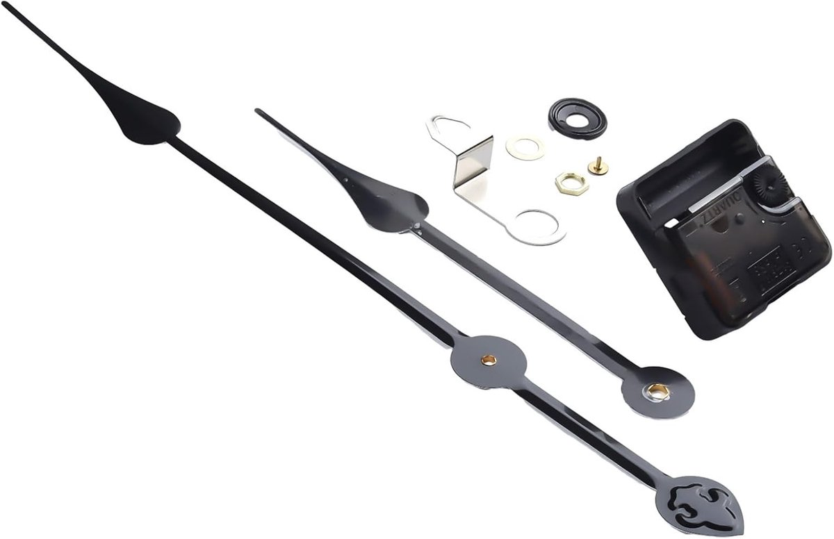 Klok uurwerk reparatieset - DIY klokonderdelen - Klok repareren - Stille lange schacht - 18 mm schachtlengte - Zwart