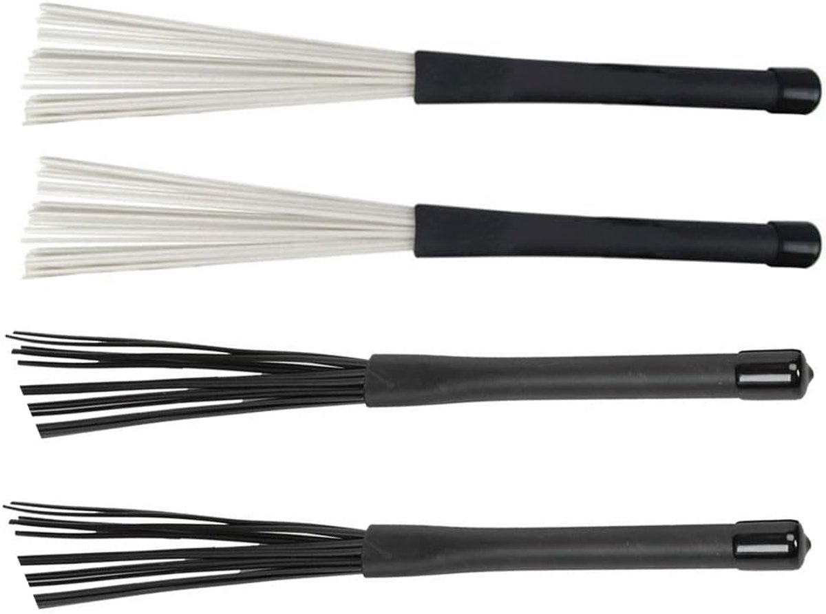 Percussie Borstels - Drum Borstels - Muziek Maken - Set van Vier - 25cm Lengte - Zwart Wit