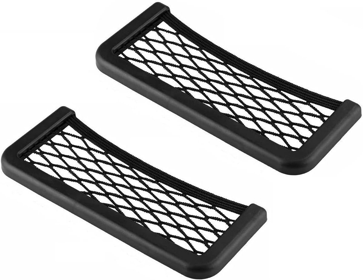 Opbergnet Set - Net Tas - Auto Interieur - Zelfklevend Elastisch - 2 Stuks 19x8cm - Zwart