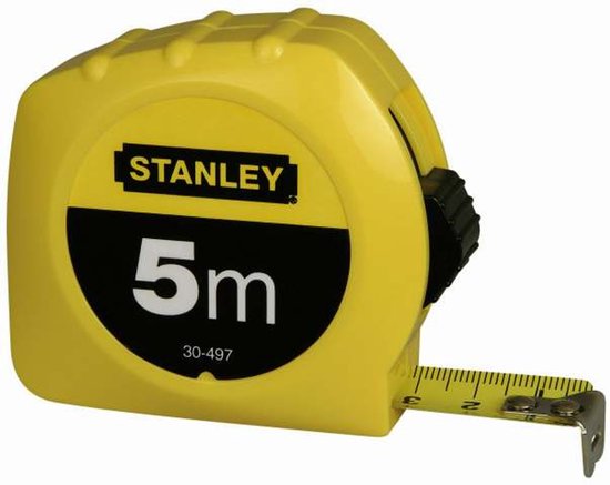 Gele Stanley rolbandmaat 5m met zwart/geel logo.