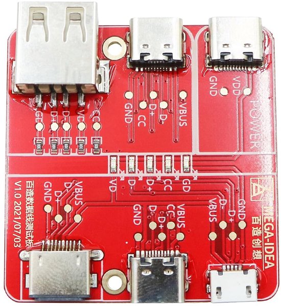 Oplaadtestkaart - USB Kabeltester - Snel Testen - 3-in-1 Functionaliteit - 45 x 48.5 mm - Rood