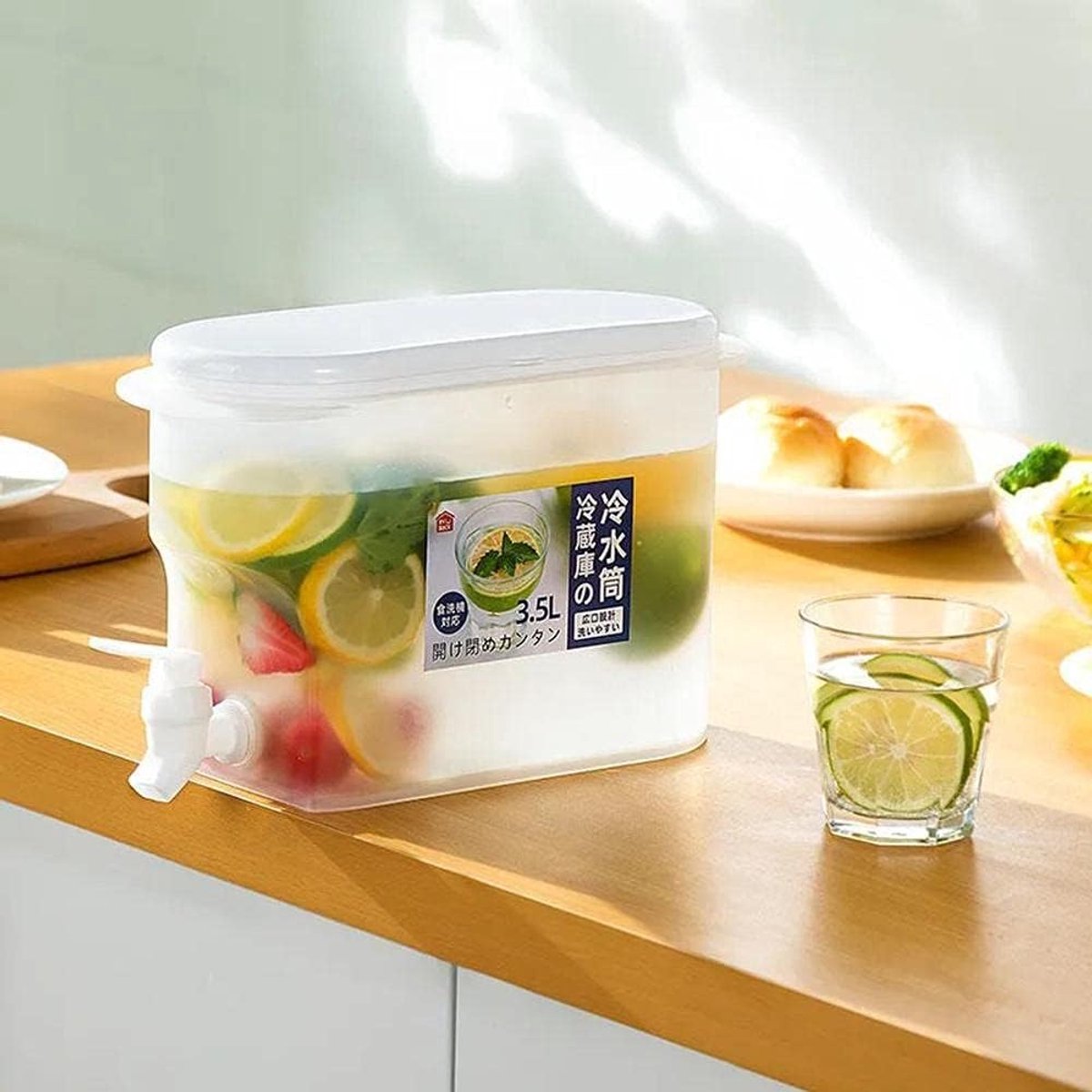 Drankdispenser Koelkast - Waterkan Met Kraan - Koude Dranken Serveren - Grote Inhoud 3.5L - 25x11x18cm - Transparant