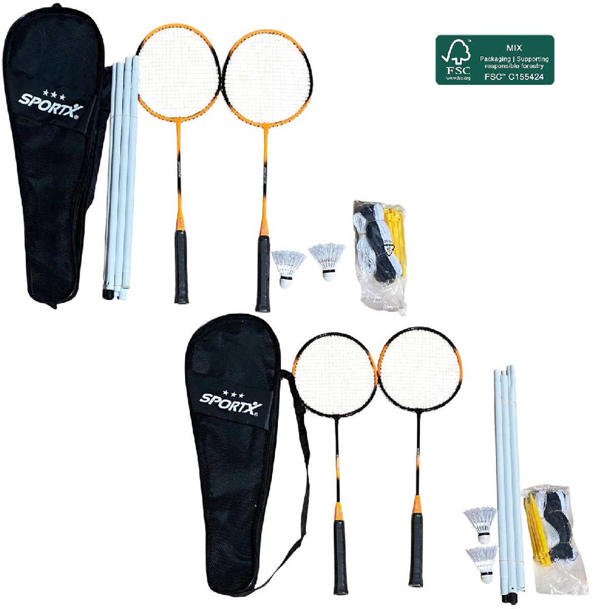 SportX badmintonset met net - 3 ster kwaliteit - FSC hout.