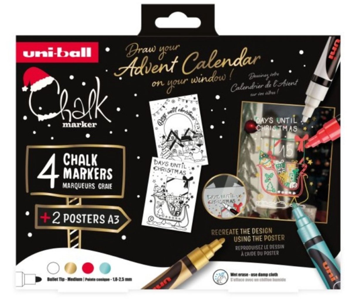 Uni Chalk Markers Kerst 4 stuks
