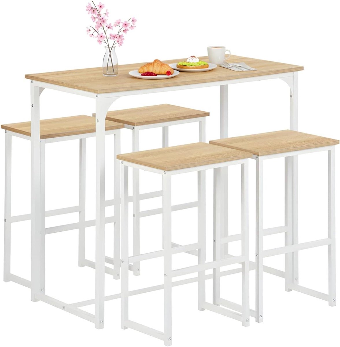 Eettafel Set - Bar Tafel met Krukken - Kleine Ruimtes - Ruimtebesparend Ontwerp - 100x50x90 cm - Eiken Wit