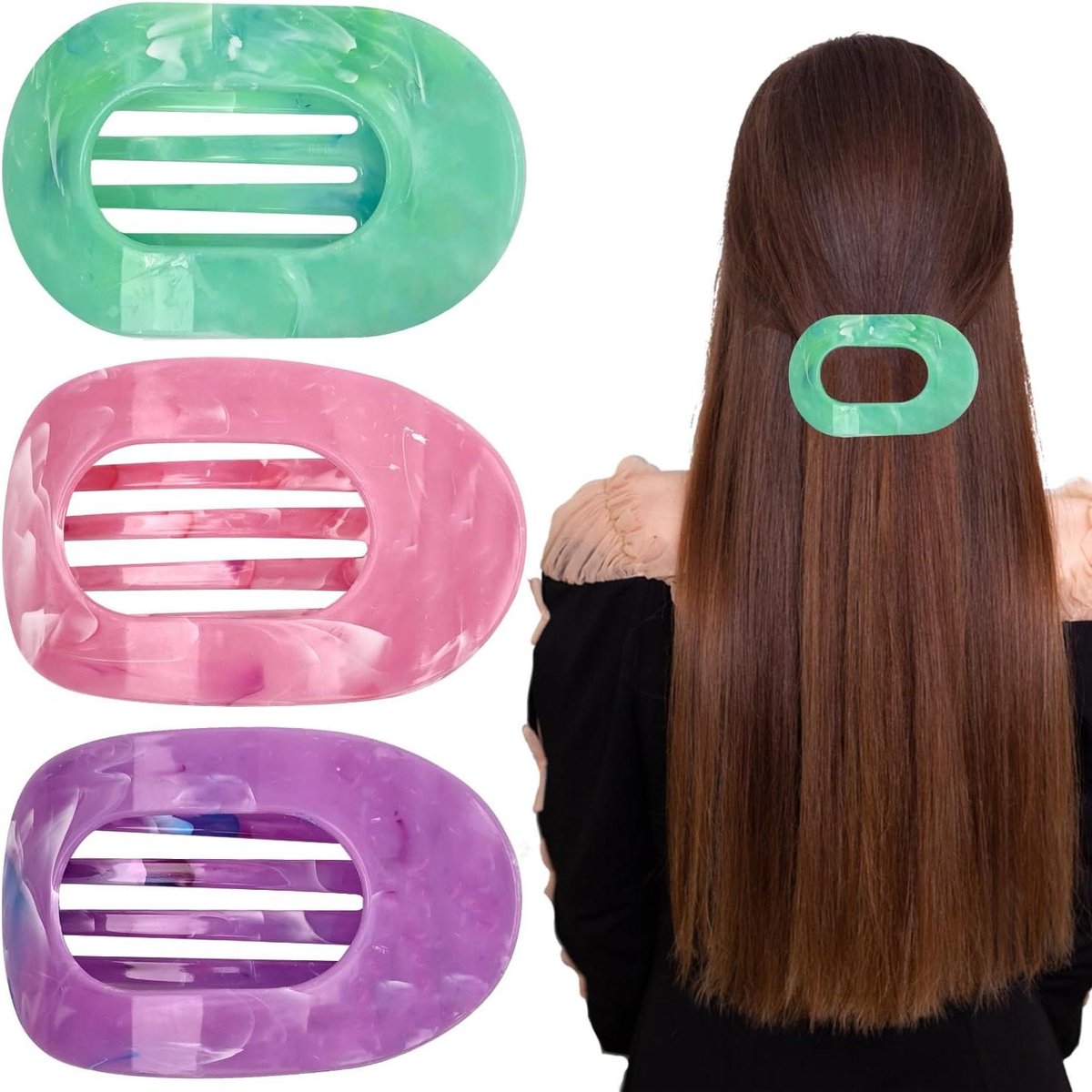 Grote Haarclips - Klawklips - Haar Fixeren - Plat Ontwerp - 9x6 cm - Matte Kleuren