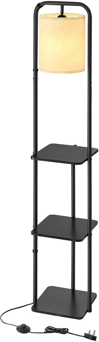 VASAGLE - Lamp - Vloerlamp - Met 3 Planken - Inclusief LED-Lamp - Met Voetschakelaar