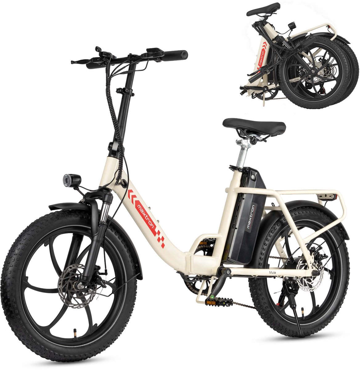 vankel MULE Elektrische Fiets – Opvouwbare E-bike – 20×3.0 Inch Banden – 48V 20Ah Accu – Actieradius tot 70 km – Mechanische Schijfremmen – Stadsfiets – Max. Belastbaar 120 kg – Wit – foto 2