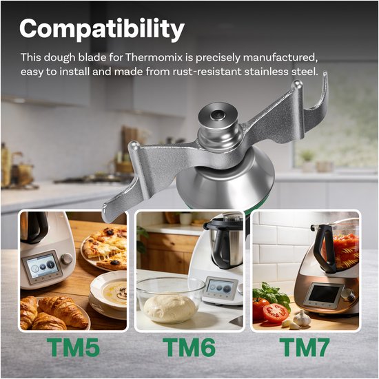 Deegmes RVS Geschikt voor Thermomix TM7, TM6 & TM5 van MMOBIEL - Deegmengmes met Verhoogde Messen voor Centrale Kneedkracht - Ideaal voor Brood- en Pizzadeeg - Voor Thermomix Keukenmachines — afbeelding 3