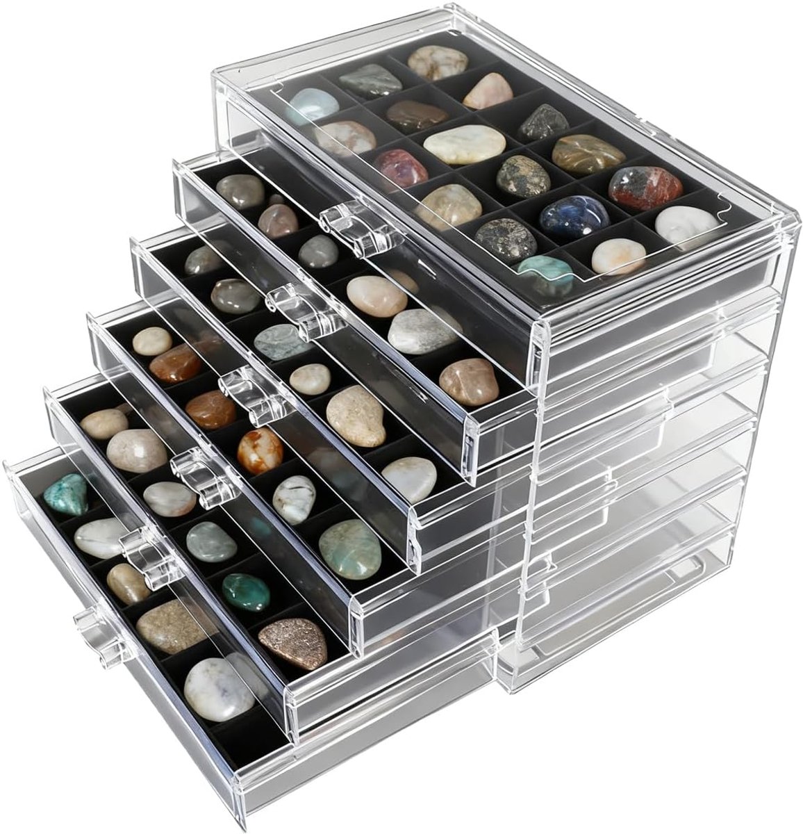 Display Case voor Stenen - Acrylaat Rock Collectie Box - 5 Niveaus - 90 Compartimenten - Sieraden Box - Opbergdoos voor Fossiele Kristallen - Verzameling - Edelstenen - Stenen