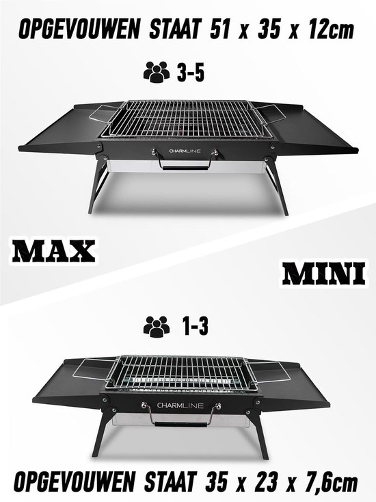 opvouwbare draagbare houtskoolgrill, compacte buitenbarbecue, ideaal voor kamperen, picknicks, tuinfeesten en strandfeesten, zwart, max. 51 x 35 cm van Merkloos — afbeelding 5