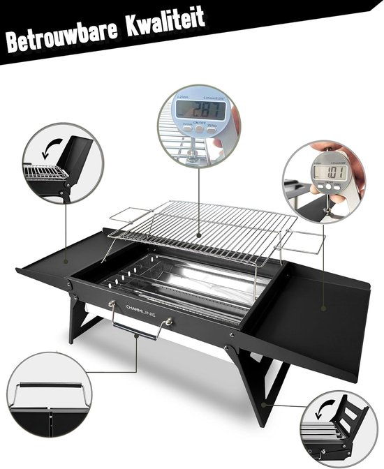 opvouwbare draagbare houtskoolgrill, compacte buitenbarbecue, ideaal voor kamperen, picknicks, tuinfeesten en strandfeesten, zwart, max. 51 x 35 cm van Merkloos — afbeelding 3