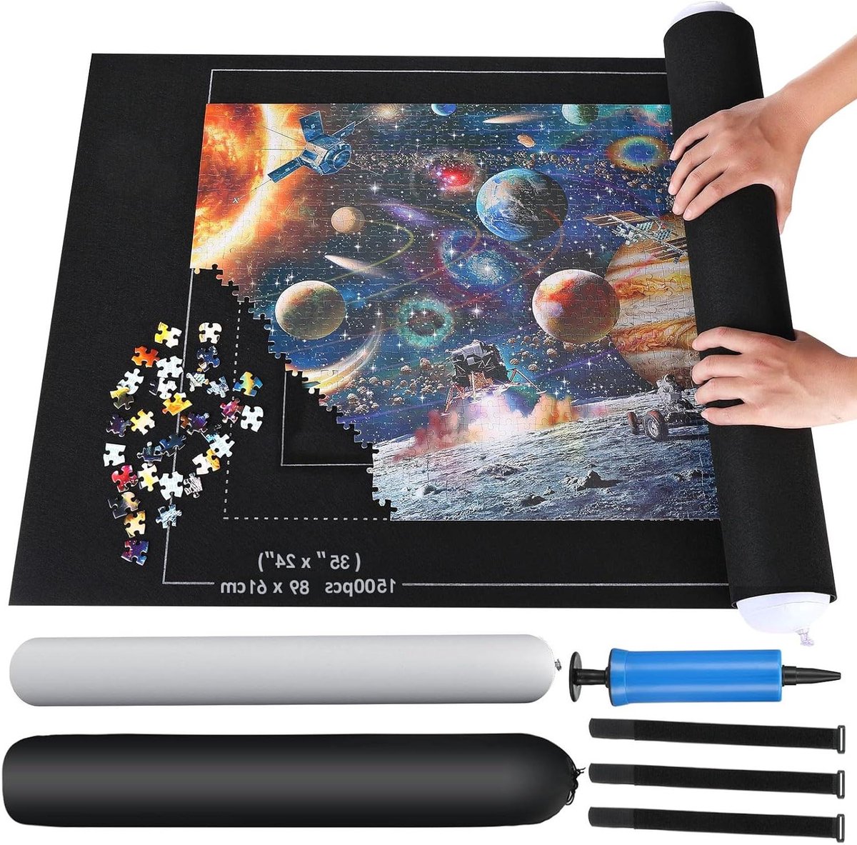 Puzzelmat Puzzelrol - Puzzelmatten - Puzzels Opbergen - Voor Puzzels tot 1500 - 66 x 118 cm - Zwart