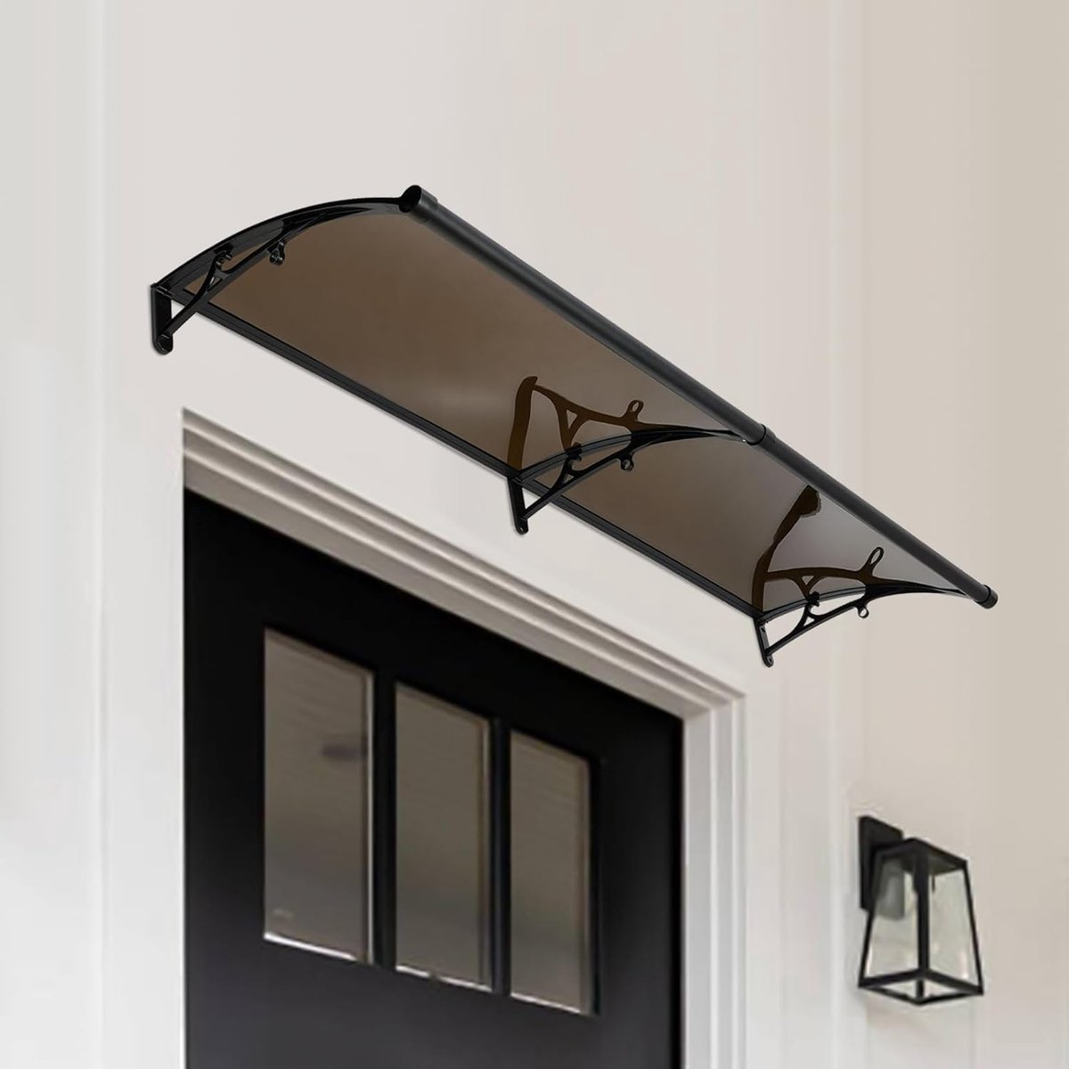 Buitendeur Luifel - Regenbescherming Dak - Bescherming Huisdeur - Aluminium Frame - 200x60cm - Bruin Zwart