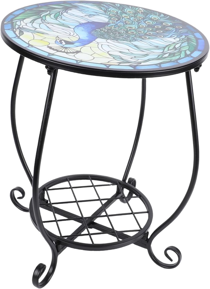 Metalen Ronde Tafel - Decoratieve Tafel - Buiten Zitten - Dubbellaags Opslag - 45x43x6 cm