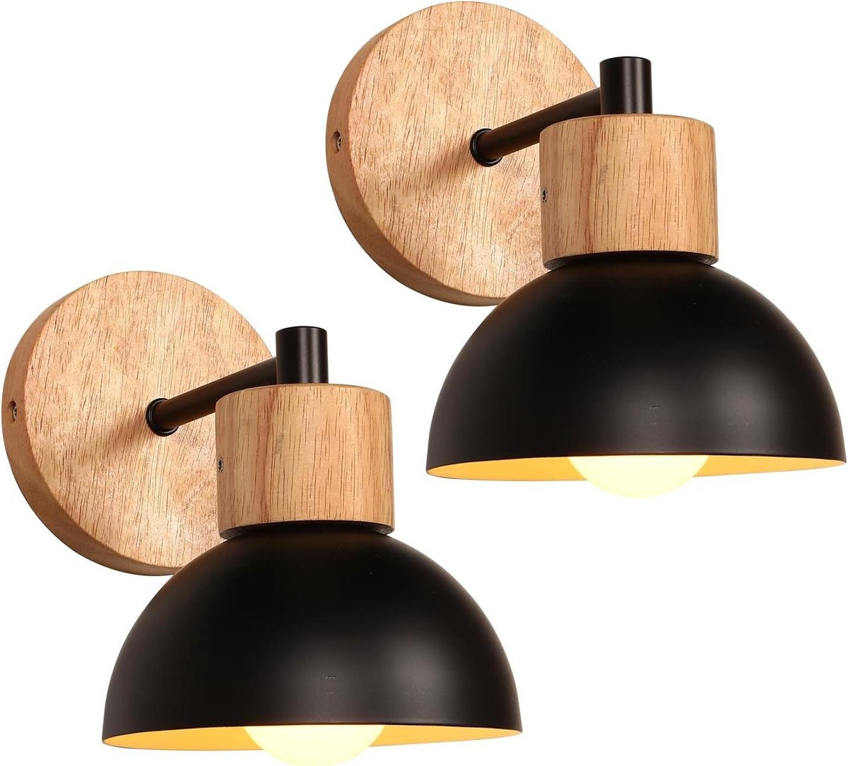 Wandlampen Set - Houten Verlichting - Binnen Decoratie - Natuurlijk Materiaal - 19 x 15 cm - Zwart