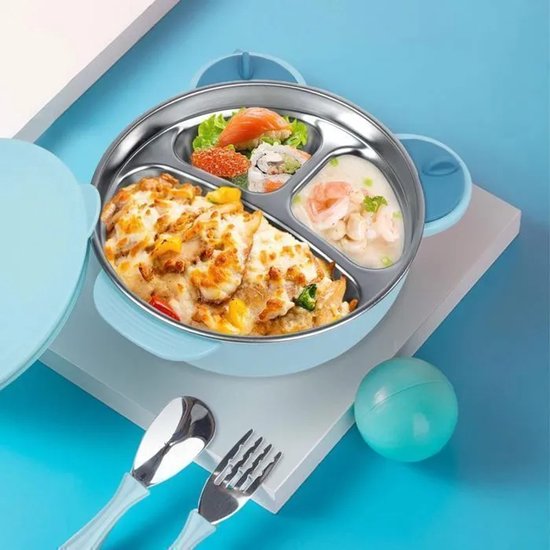 ECTEATOY® RVS Baby Bord met Zuignap, Deksel en Lepel - Roestvrijstalen Kinderbord voor Peuters - Antislip Voedingskom - BPA-vrij — afbeelding 5