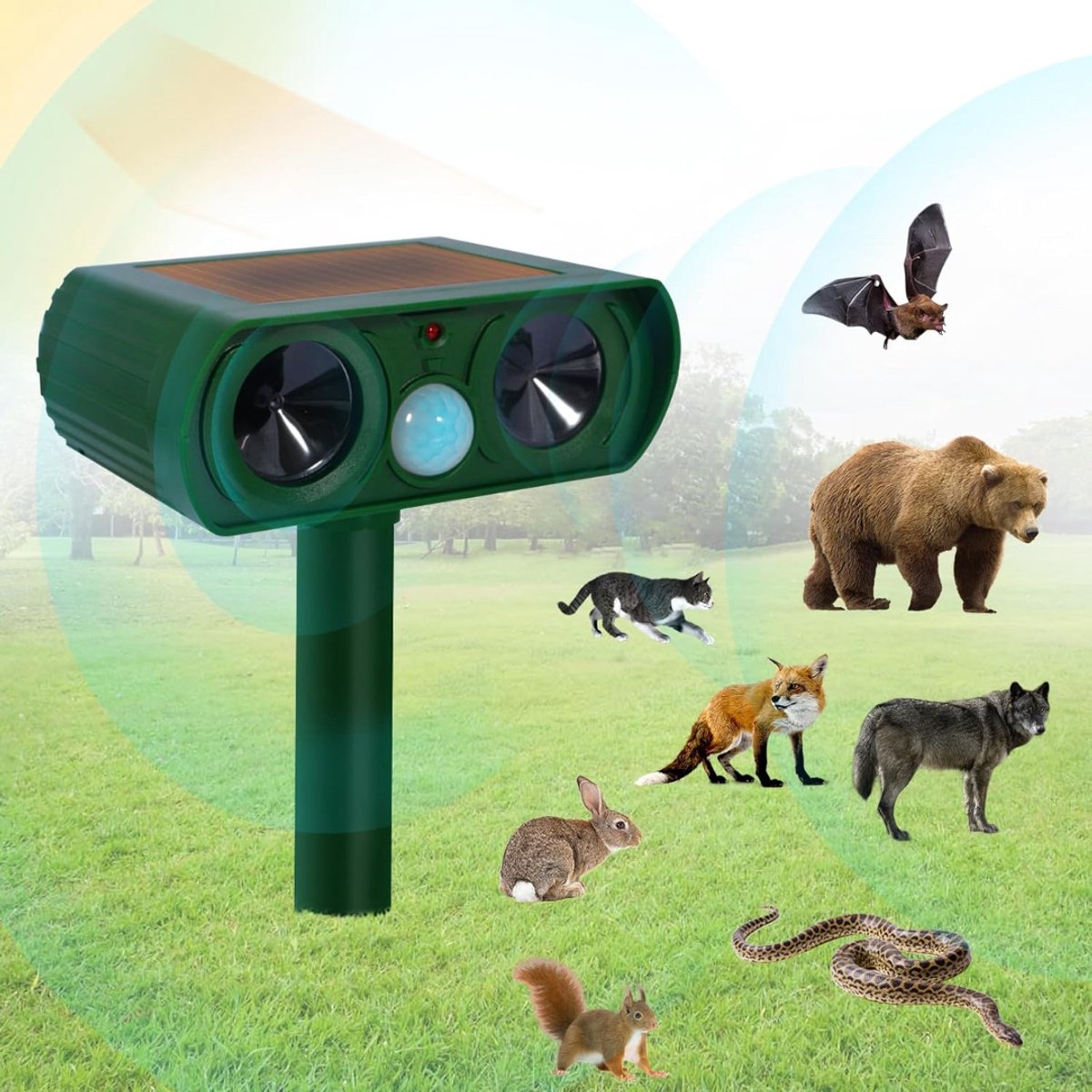 Aura® Duivenverjager Ultrasoon Geluid – Vogelverjager – Kraaien & Duiven Verjager –Groen- 15cm x 10cm x 38cm