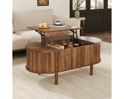 OKWISH Salontafel – Verstelbaar Tafelblad Met Opbergruimte – Voor Woonkamer En Klein Wonen – MDF Walnoot – 100x48x53,5 cm