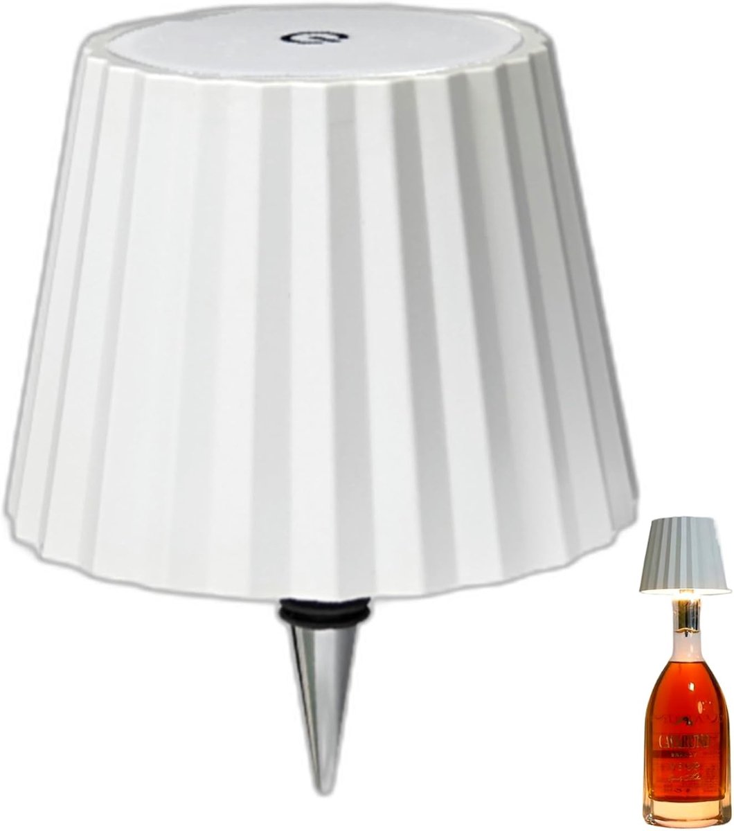 Draadloze Fleslamp - Tafellamp Sfeerverlichting - Bar Decoratie - Dimbare Touch Bediening - 12 x 12 x 14 cm - Wit