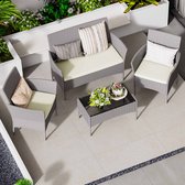 Ensemble Garden de 4 pièces - Ensemble de sièges en polyrotin résistant aux intempéries pour 4 personnes - Ensemble de jardin extérieur en rotin pour 4 personnes, comprenant 1 canapé, 2 fauteuils, 1 table - Grijs