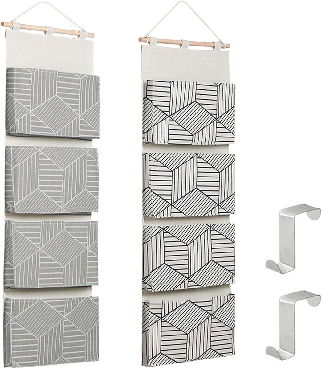 Opbergzakken Muur - Hangende Organizer - Ruimte Besparen - 4 Lagen Ontwerp - 80x30cm - Grijs Wit