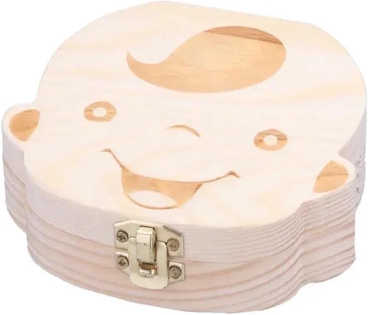 Tandendoosje Melktanden - Tandenbewaarder Houten - Herinneringen Bewaren - Gegraveerd Mond Design - Houtkleurig