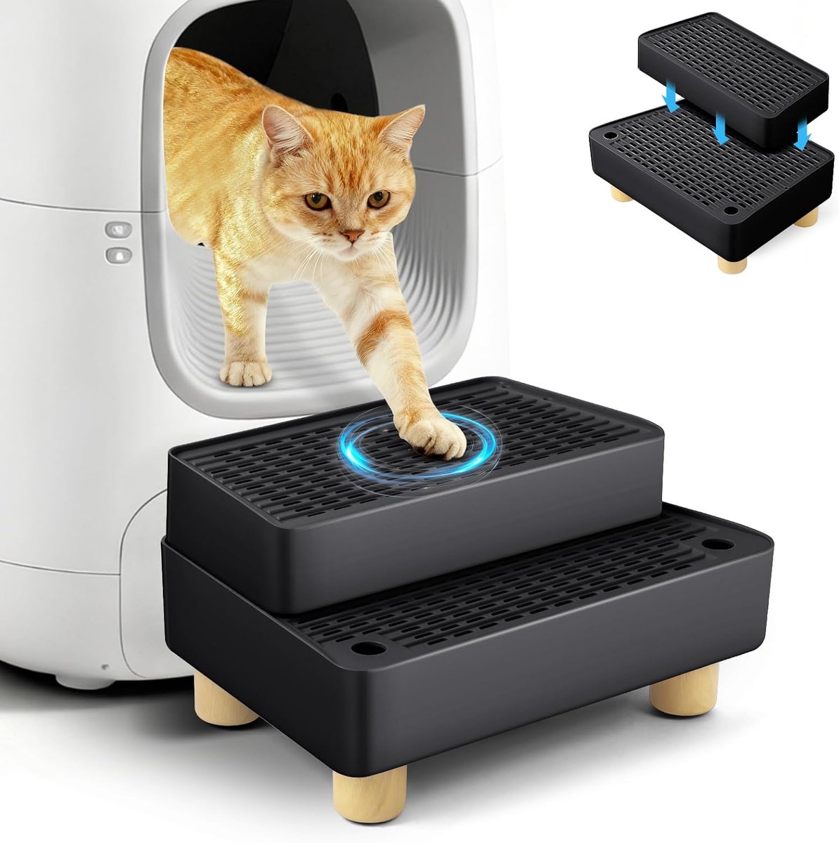 Kattenbak Oprit – Huisdier Trap – Toegankelijkheid Verbeteren – Verstelbare Hoogte – 16 x 24 x 36 cm – Zwart