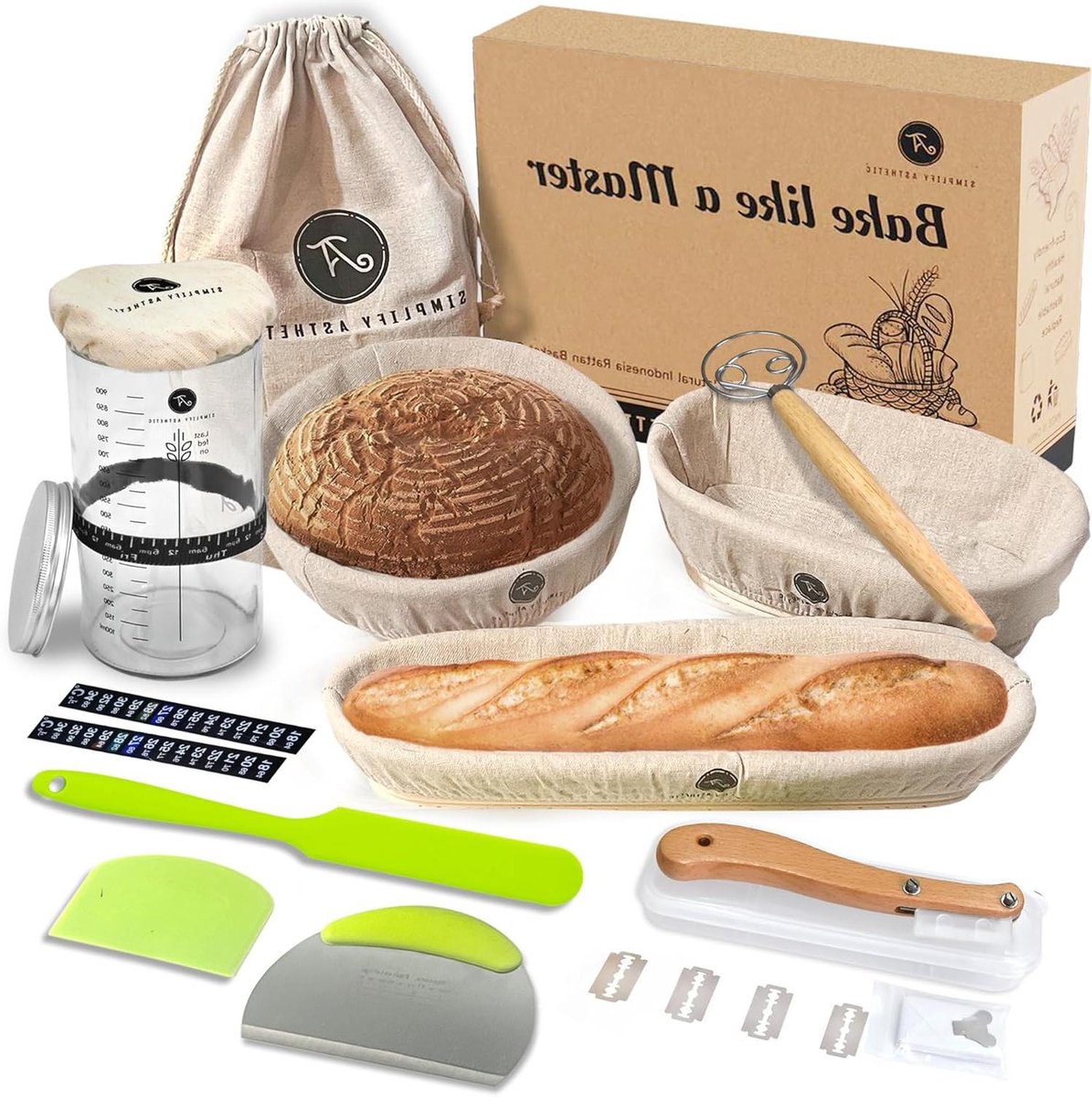 Brood Manden - Rijsmanden - Broodbakken - Complete Set - 9-10-15 Inch - Natuurlijk