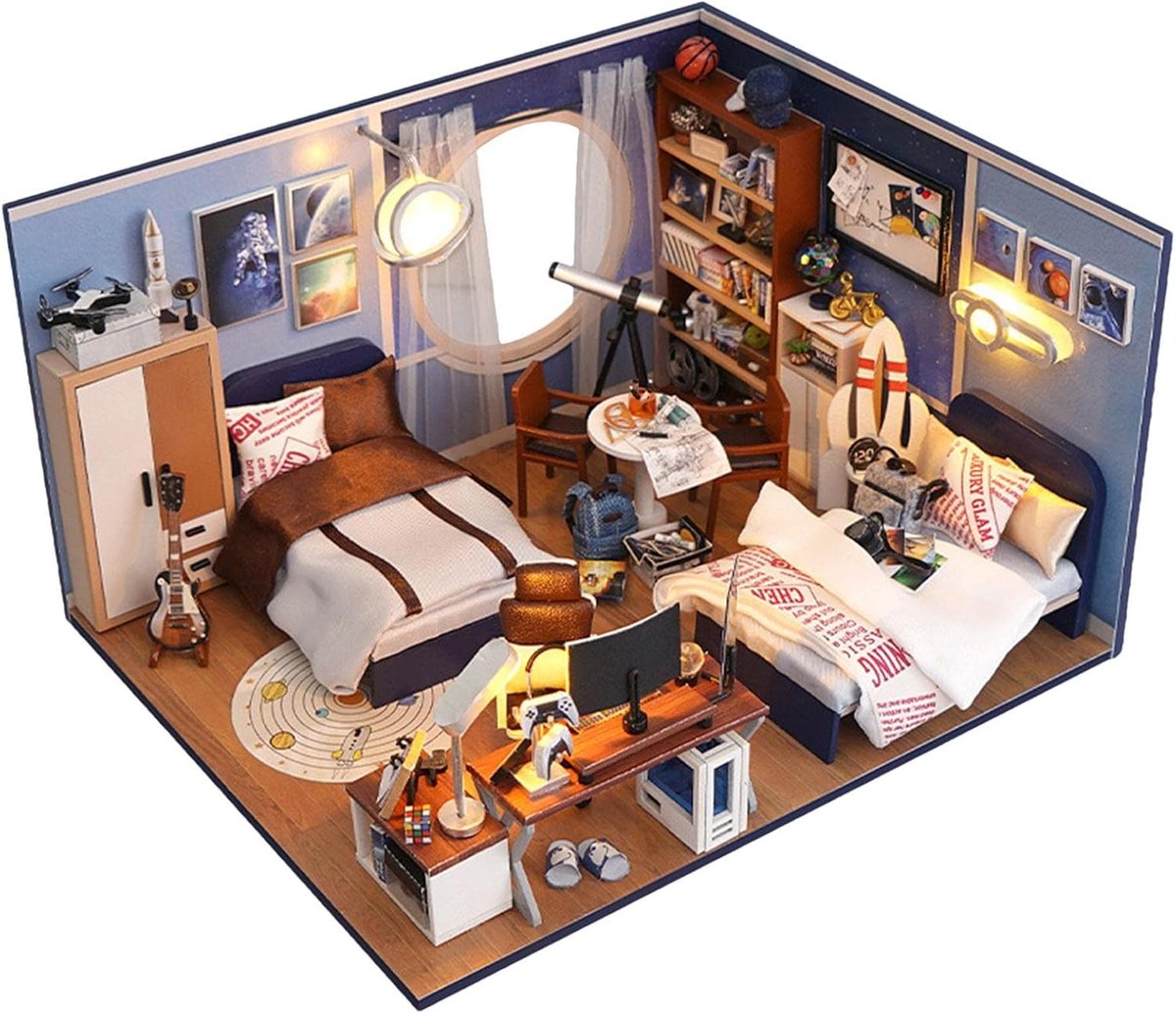 Poppenhuis Kit - Miniatuur Huis - Creatief Knutselen - Inclusief LED Verlichting - 21x17.5x12cm