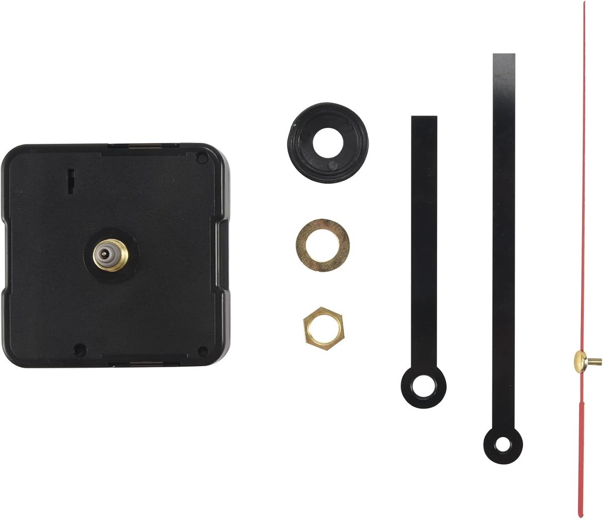 Klok Bewegingsmechanisme - Uurwerk Onderdelen - Klok Reparatie - Inclusief Wijzers - 12mm Schroefdraad - Zwart
