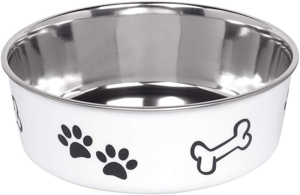 Roestvrijstalen Hondenkom - Antislip Voerbak - Honden Voeding - Vaatwasmachinebestendig - 20 cm 1.8 Liter - Wit
