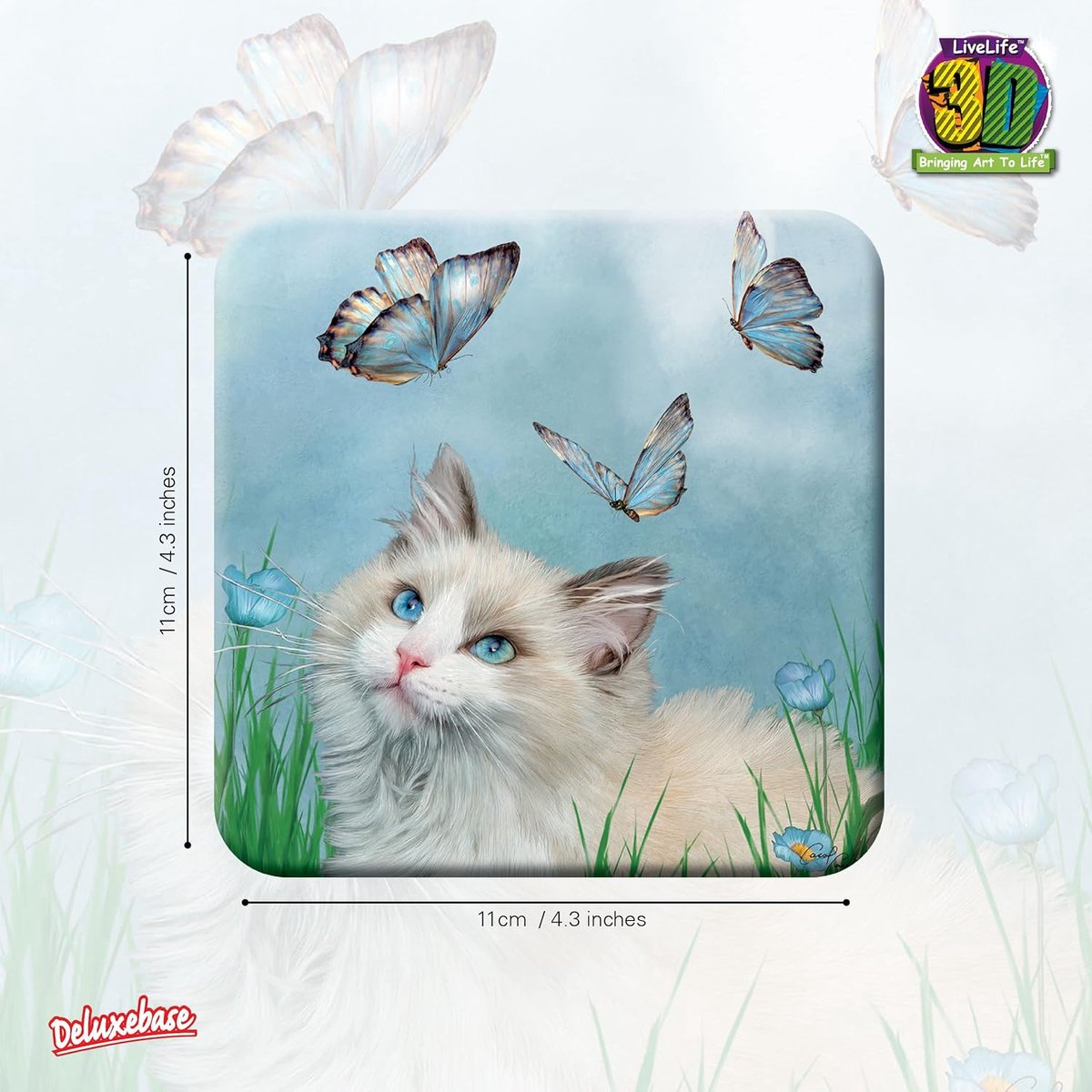 Kurken Onderzetter - Drinkmat - Bescherming Tafel - Lenticulaire 3D Art - Rag Doll Vlinders