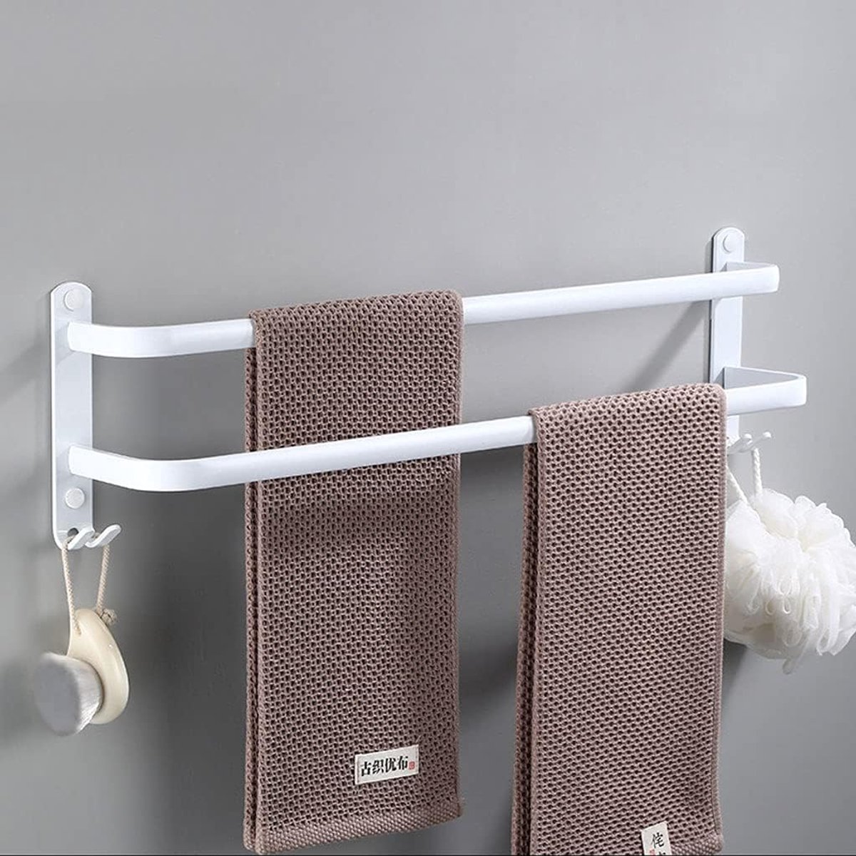 TuseRxln Handdoekenrek - Wandmontage - Aluminium 2-laags 50 cm - Badkamer Hotel Keuken - Zilver
