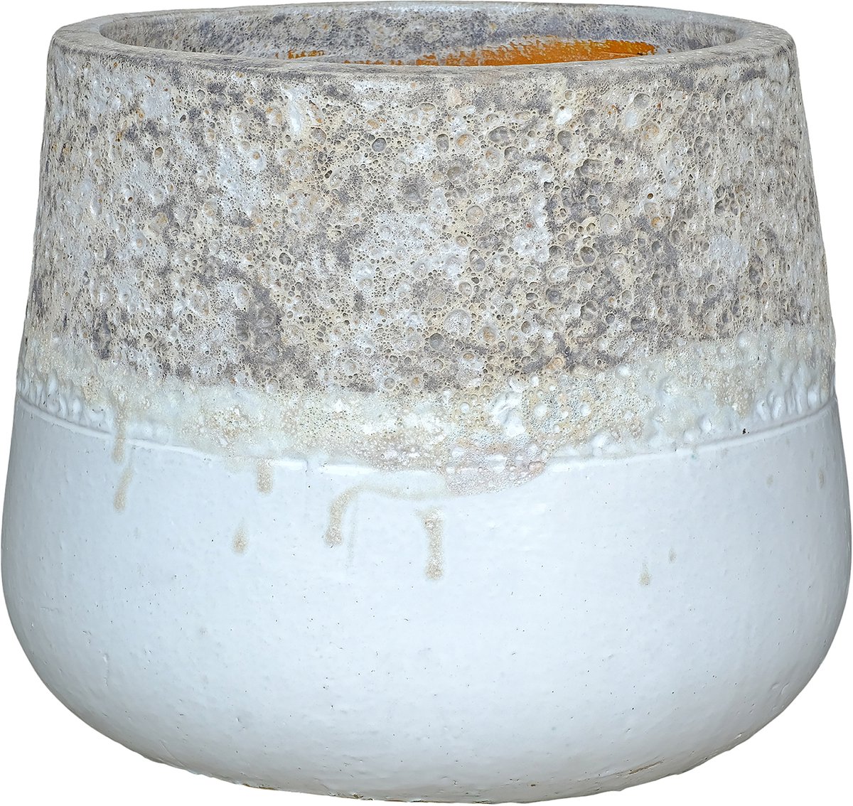 PTMD Lenz White Ceramic Pot Rough Top Border Round L