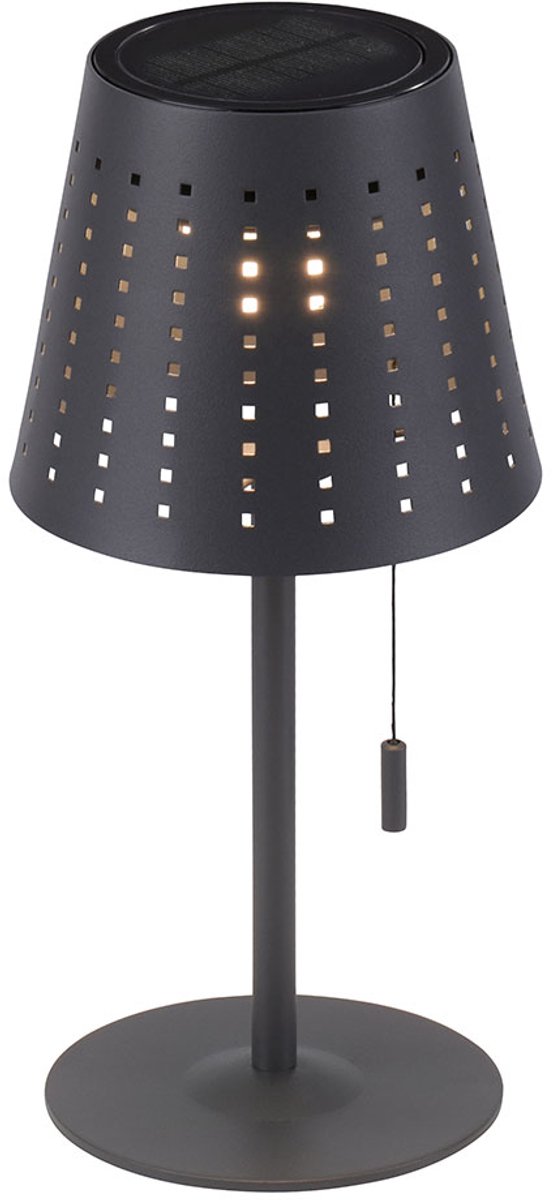 Tafellamp solarlamp buitenlamp terraslamp, timer USB kabel oplaadbare batterij dimbaar trekschakelaar IP44, antraciet, 1x LED 2W 155Lm 3000K, DxH 14x30cm