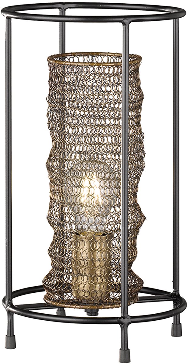 Tafellamp bedlamp antiek messing woonkamer tafellamp leeslamp, kap gemaakt van kettingschakels, 1x E27, DxH 20x36 cm