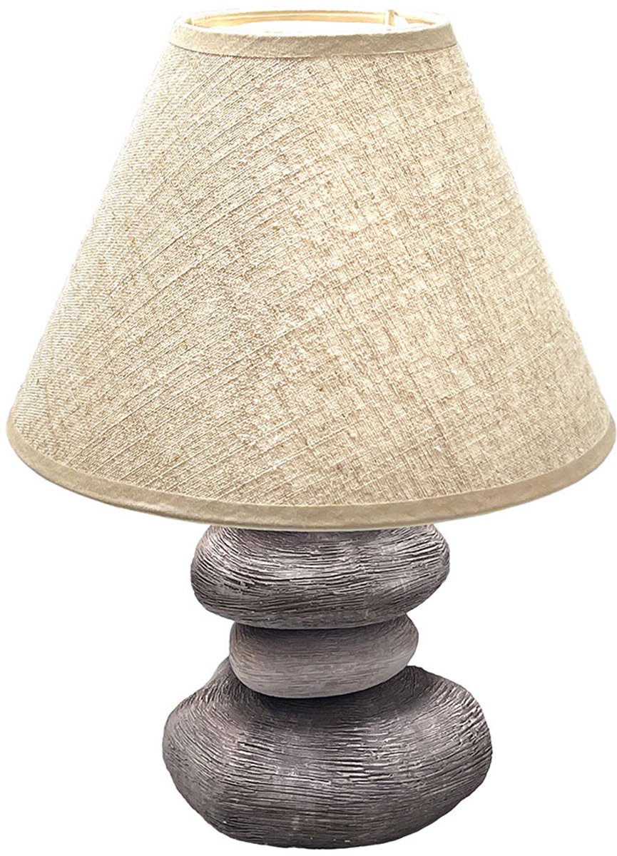 Tafellamp slaapkamer bijzetlamp bruin leeslamp modern, bureaulamp steen look textiel kap, keramiek grijs, 1x E14, DxH 25x33,5 cm