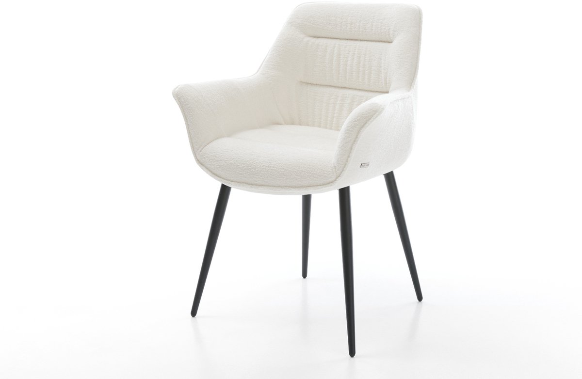 Gestoffeerde-stoel Kaira-Flex 4-poot conisch zwart bouclé zacht beige