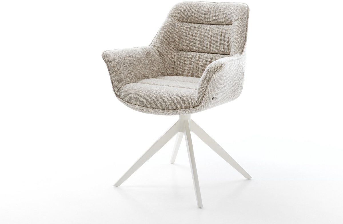 Eetkamerstoel Kaira-Flex kruisframe breed wit geweven stof beige 360° draaibaar rocker-functie