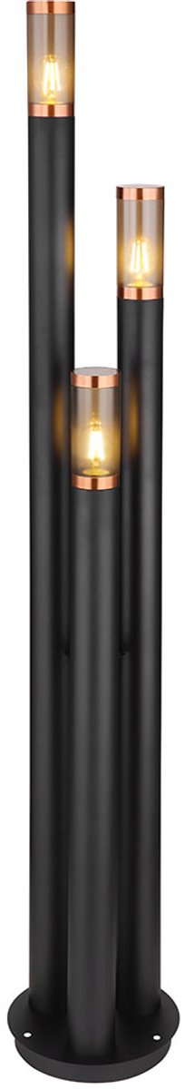 Buitenlamp roestvrij staal tuinlamp zwart, koper rookkleurig, 3 vlammen E27, DxH 28 x 170 cm