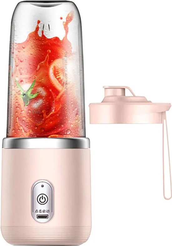 Staande blender, smoothie maker, draagbare blender, elektrische blender van 400 ml, oplaadbaar via USB, met 1 mengbeker, roze.